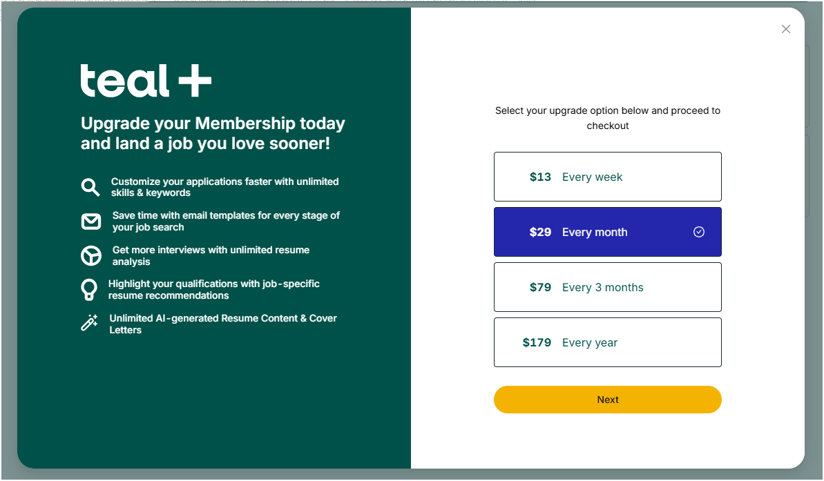 Teal Pricing