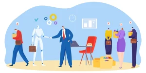 Robot and human working together symbolizing AI reshaping future jobs