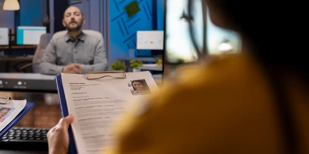 Person reviewing a printed resume during a video call — best resume fonts and layouts for job applications