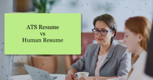 Recruiter reviewing a printed resume beside a laptop showing an ATS score — ATS resume vs human resume